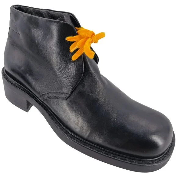 Vintage Paul May Italy Black Leather Chukka Ankle Boots Mens 9W Wide Tall Heels - Picture 1 of 11